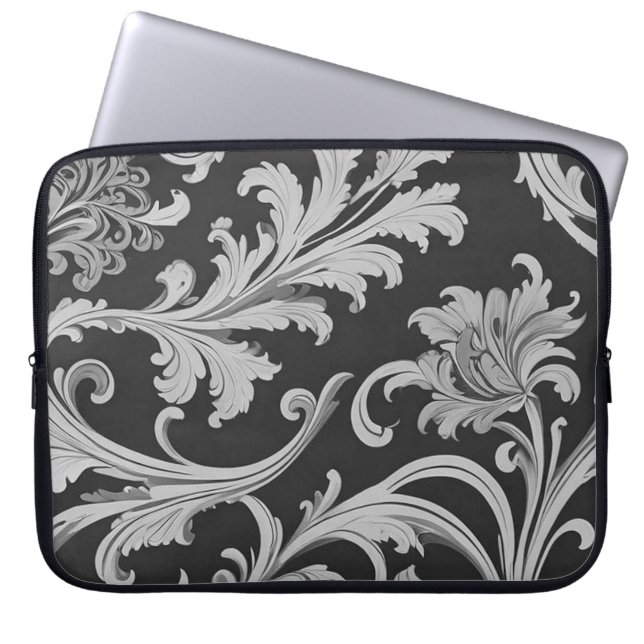 Monochroom Fleur Antiek Laptop Sleeve (Voorkant)