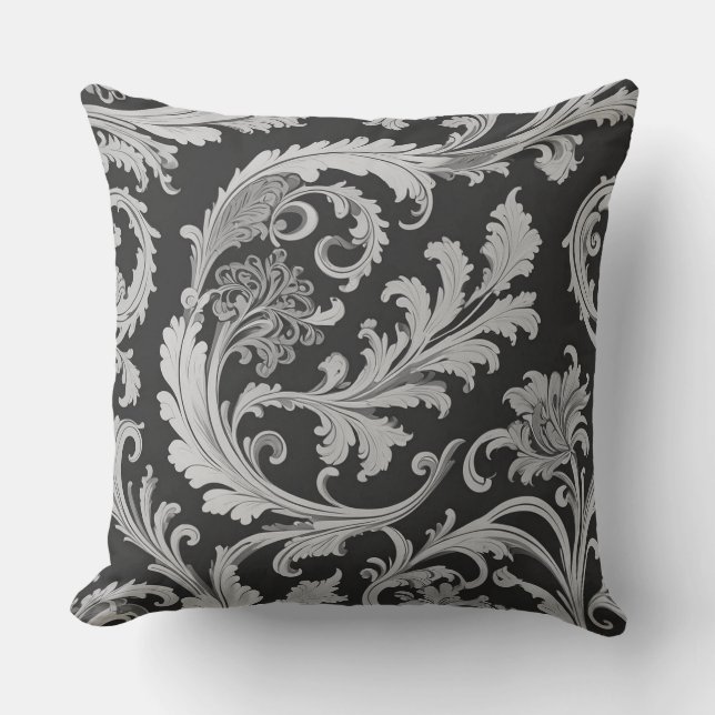 Monochroom Fleur Antiek Patroon  Kussen (Voorkant)