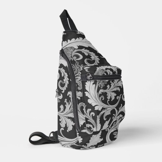 Monochroom Fleur Antiek Patroon Sling Bag (Linkerhoek)