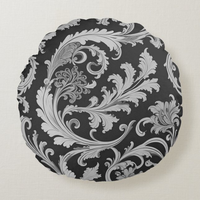 Monochroom Fleur Antiek Rond Kussen (Voorkant)