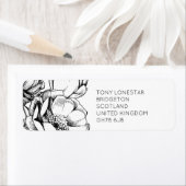 Monochroom geëtst bloemig retour adres label (Insitu)