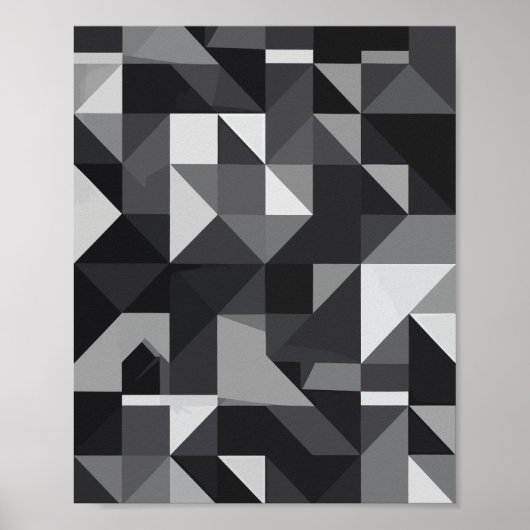 Monochroom geometrisch patroon met driehoekige vor poster (Voorkant)