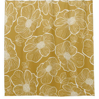 Monochroom Gouden Bloemen: Abstract Naadloos Douchegordijn