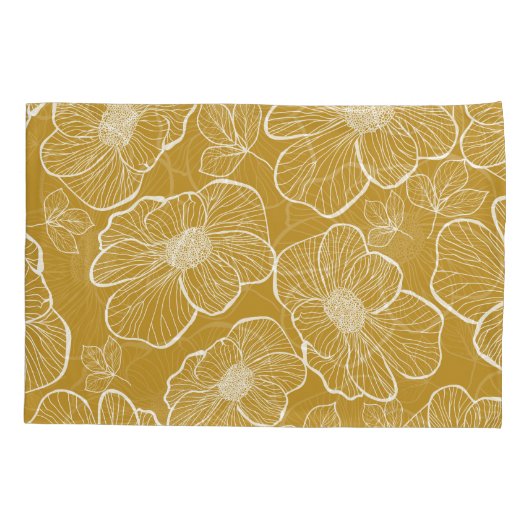 Monochroom Gouden Bloemen: Abstract Naadloos Kussensloop (Achterkant)