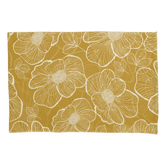 Monochroom Gouden Bloemen: Abstract Naadloos Kussensloop (Voorkant)