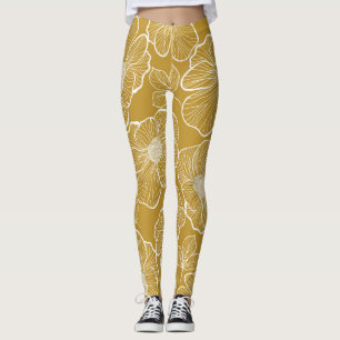 Monochroom Gouden Bloemen: Abstract Naadloos Leggings