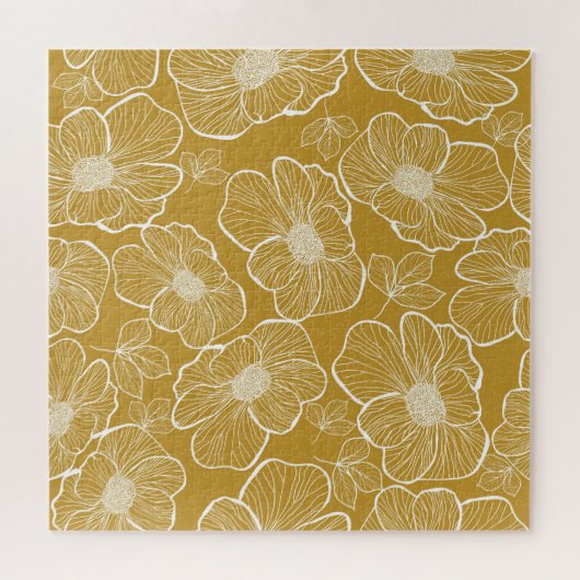 Monochroom Gouden Bloemen: Abstract Naadloos Legpuzzel (Horizontaal)