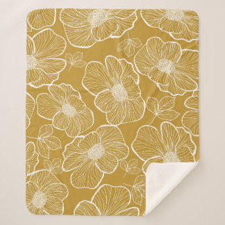 Monochroom Gouden Bloemen: Abstract Naadloos Sherpa Deken