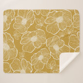 Monochroom Gouden Bloemen: Abstract Naadloos Sherpa Deken (Voorkant (horizontaal))