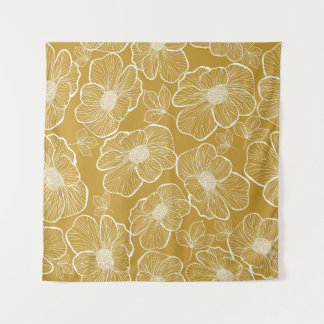 Monochroom Gouden Bloemen: Abstract Naadloos Wandkleed