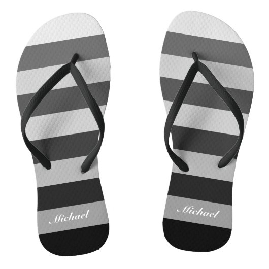 Monochroom grijs blokstrepen patroon teenslippers (Voetbed)