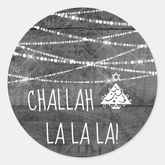 Monochroom Grijs Challah La Chrismukkah Ronde Sticker (Voorkant)