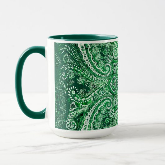 Monochroom groen paisleymotief mok (Links)