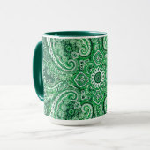 Monochroom groen paisleymotief mok (Voorkant links)