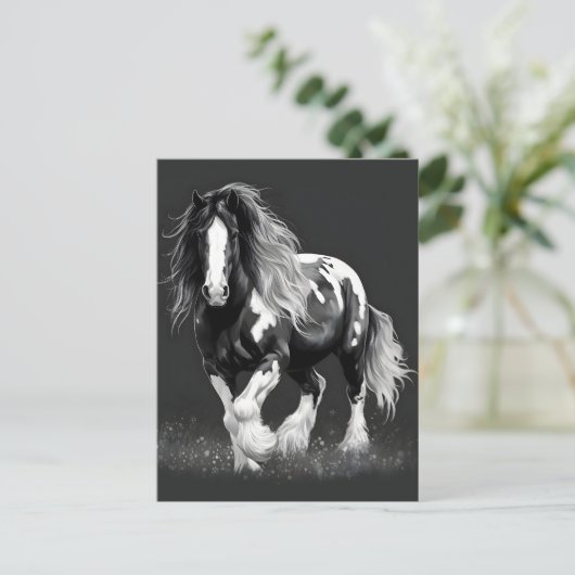 Monochroom Gypsy Cob Paard Briefkaart (Staand voorkant)
