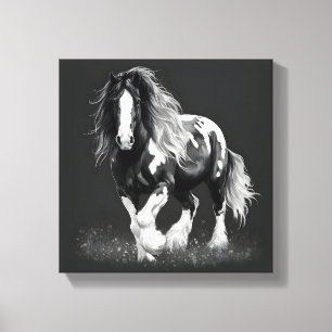 Monochroom Gypsy Cob Paard Canvas Afdruk