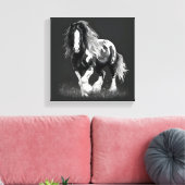 Monochroom Gypsy Cob Paard Canvas Afdruk (Insitu (Woonkamer))