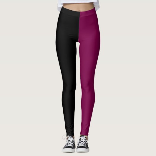 Monochroom half zwart half magenta leggings (Voorkant)