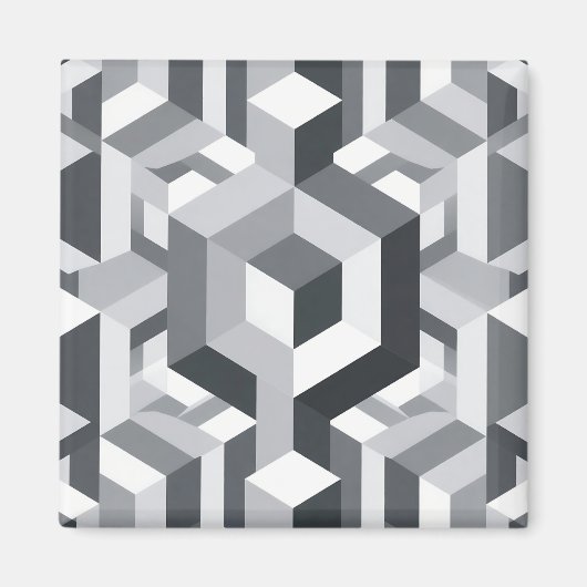 Monochroom Isometrisch Kubuspatroon Magneet (Voorkant)