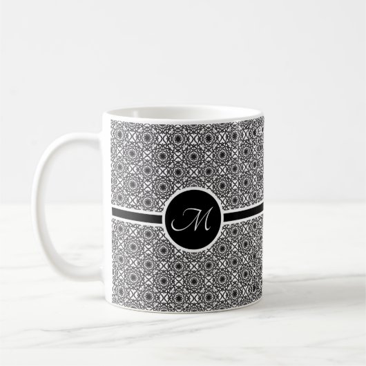 Monochroom Keltisch knooppatroon Monogram Koffiemok (Links)
