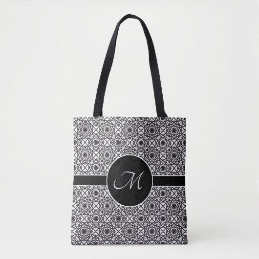 Monochroom Keltisch knooppatroon Monogram Tote Bag (Voorkant)