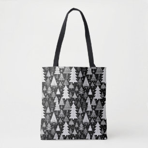 Monochroom Kerstfeest Tote Bag