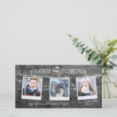 Monochroom Krijg 't Licht Kerst 3-Foto Kaart (Staand voorkant)