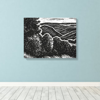 monochroom landschap zwart & wit bomen canvas afdruk