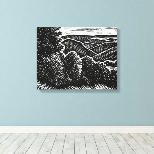 monochroom landschap zwart & wit bomen canvas afdruk (Insitu (Houten vloer))