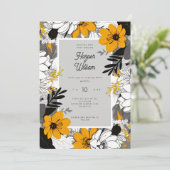 Monochroom lijn art bloemen bruiloft kaart (Staand voorkant)