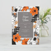 Monochroom lijn art bloemen bruiloft kaart (Staand voorkant)