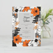 Monochroom lijn art bloemen bruiloft kaart (Staand voorkant)