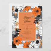 Monochroom lijn art bloemen bruiloft kaart (Voorkant)