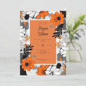 Monochroom lijn art bloemen bruiloft kaart (Staand voorkant)