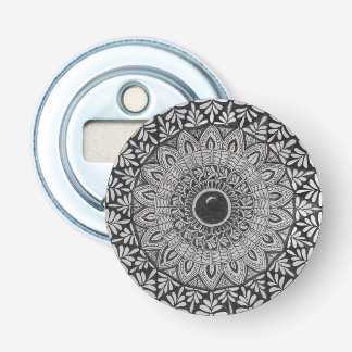 Monochroom mandala flesopener button flesopener