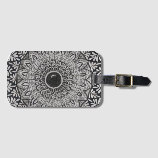 Monochroom mandala kunst bagage label (Voorkant (horizontaal))