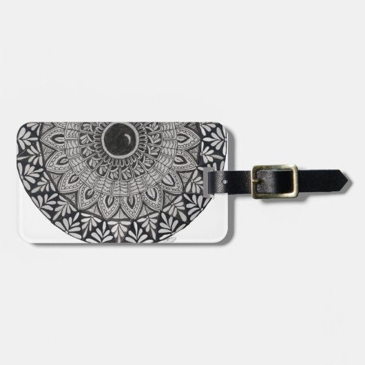 Monochroom mandala ontwerp bagage label (Voorkant horizontaal)