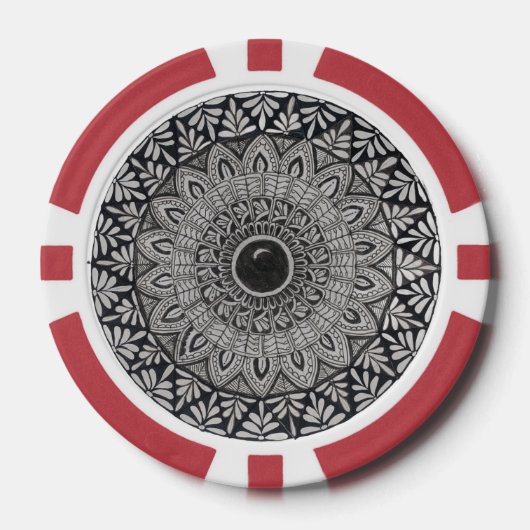 Monochroom mandala-ontwerp op pokerfiches poker chips (Voorkant)