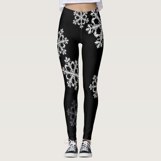 Monochroom Minimalistisch Sneeuwvlies Kerstpatroon Leggings (Voorkant)