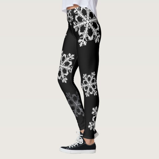 Monochroom Minimalistisch Sneeuwvlies Kerstpatroon Leggings (Links)