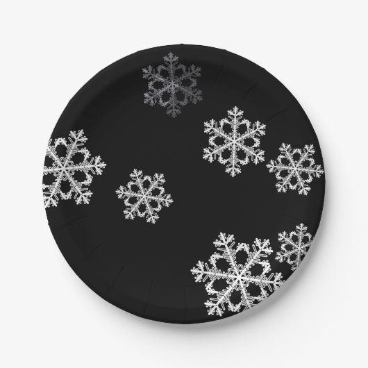 Monochroom minimalistisch sneeuwvlies Kerstpatroon Papieren Bordje (Voorkant)