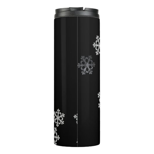 Monochroom minimalistisch sneeuwvlies Kerstpatroon Thermosbeker (Achterkant)