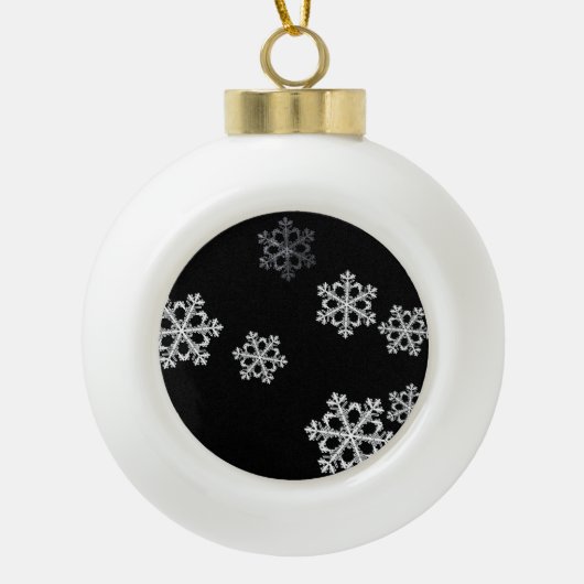 Monochroom minimalistisch sneeuwvlok kerstpatroon keramische bal ornament (Voorkant)