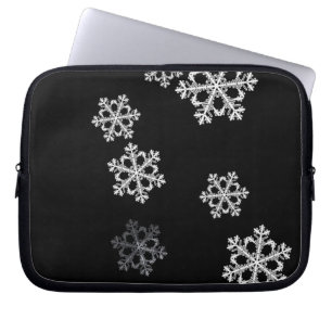 Monochroom minimalistisch sneeuwvlok kerstpatroon laptop sleeve