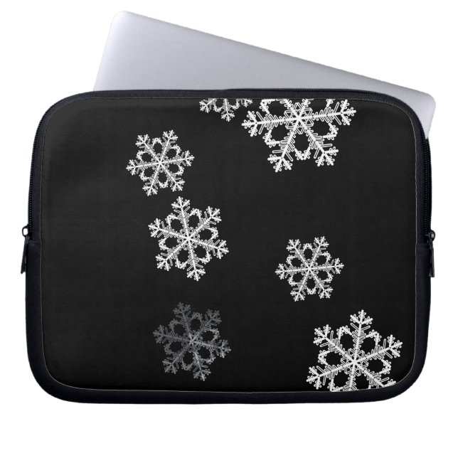 Monochroom minimalistisch sneeuwvlok kerstpatroon laptop sleeve (Voorkant)
