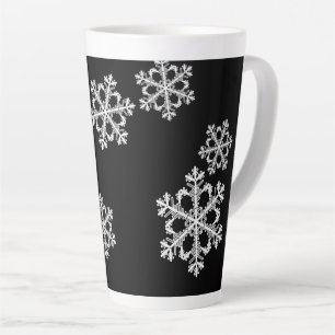 Monochroom minimalistisch sneeuwvlok kerstpatroon latte mok