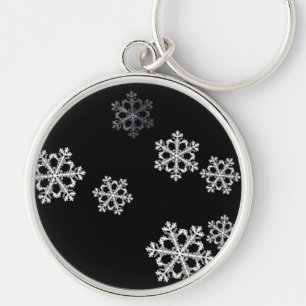 Monochroom minimalistisch sneeuwvlok kerstpatroon sleutelhanger