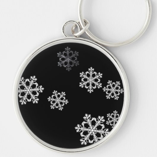 Monochroom minimalistisch sneeuwvlok kerstpatroon sleutelhanger (Voorkant)
