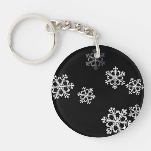 Monochroom minimalistisch sneeuwvlok kerstpatroon sleutelhanger (Voorkant)