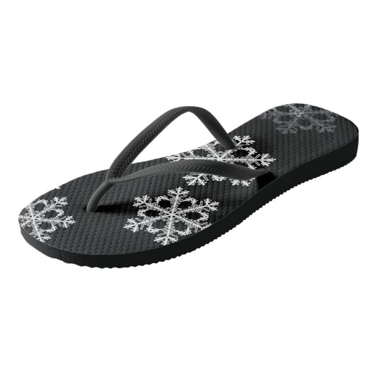 Monochroom minimalistisch sneeuwvlok kerstpatroon teenslippers (Schuin)